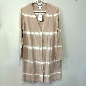 Pure Jill Long Duster Cardigan 3 Buttons Oatmeal Women’s Size L-Petite NEW